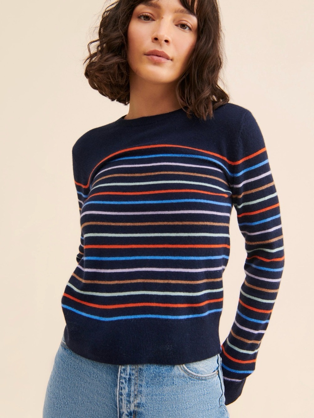 KULE 100% Cashmere Striped Crewneck Sweater Size S